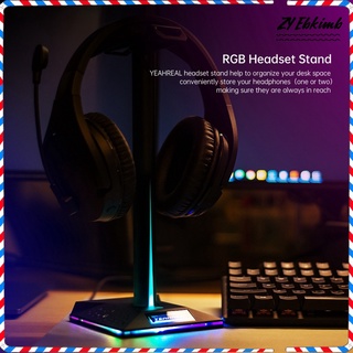 RGB Gaming Headset Stand with 3.5mm AUX and 2 USB Ports Desk Headphone Holder Durable Gaming Earphone Hanger for Desktop