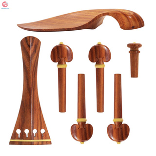 RD Muslady 4/4 Violin Accessory Parts Set Red Solid Wood with Tailpiece Chin Rest End Pin Tuning Pegs (9)