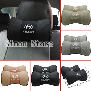 2 piezas emblema de coche insignia de cuero reposacabezas para Hyundai Reina Tucson Elantra SantaFe Auto asiento cuello almohada Interior Protector de cuello decoración