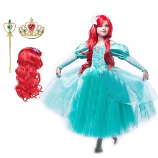 Disfraz De Sirenita Niñas Princesa Ariel Vestido Verde Niños Regalo De Cumpleaños De Fiesta