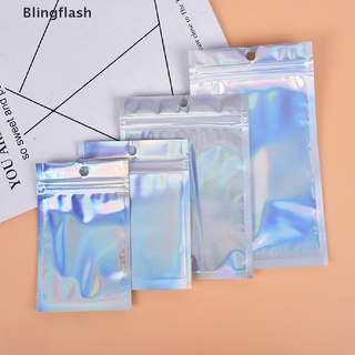 Blingflash 10 bolsas iridiscentes con cierre de cremallera/bolsas de plástico cosméticas/láser holográfico/bolsas con cremallera MY