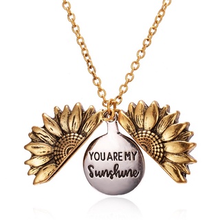 European and American fashion new creative sunflower necklace can be opened lettering Pendant Necklace versatile jewelry couple gift you are my sunshine lettered