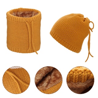 ES Unisex Winter Knit Neck Gaiter Double Layer Plush Lining Circle Loop Scarf Multi-Purpose Warm Drawstring Beanie Hat Mask
