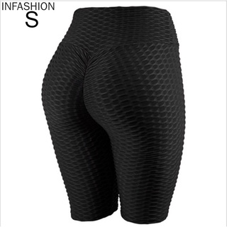 Pantalones cortos deportivos de las mujeres Yoga pantalones cortos de cintura alta panal de abeja pantalones cortos, negro, S