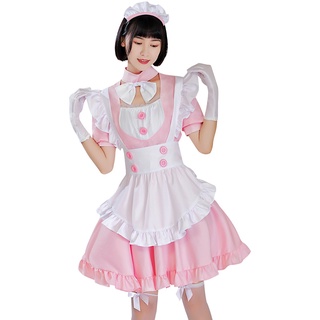 Anime japonés vestido de doncella rosa juego de roles traje de fiesta de Halloween (5)