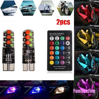 Fuelthefire 2 pzs focos de luz Multicolor T10 COB RGB LED 6SMD para cuña de coche Contro remoto