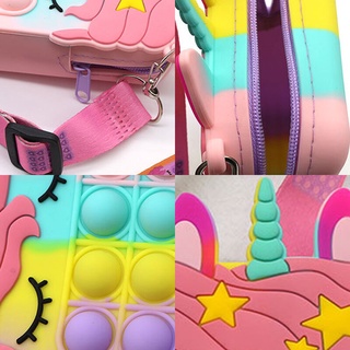 Unicornio Pop It Bag Fidget Toys Bandolera de hombro Bolsa antiestrés para niños Chica Regalo Llavero Cartera (8)