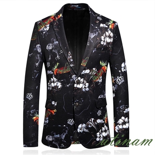 Chaqueta/chaqueta con estampado Floral Blazer para hombre/Manga larga/cuello alto/bolsillo/frontal único