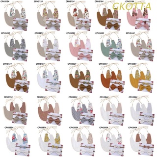 gkot 1 juego de baberos de impresión de bebé bowknot diadema juego de baberos de doble cara de algodón suave alimentación saliva toalla bandana bufanda banda de pelo kit para bebés recién nacidos regalos de ducha (1)