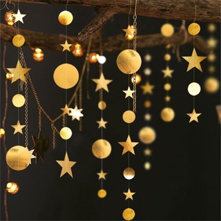 Guirnaldas de papel estrella de 4 m de oro plateado guirnaldas redondas para pantalla de boda fiesta de cumpleaños