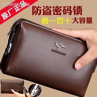 ✉Kangaroo genuine password lock handbag business men s clutch soft leather wallet large-capacity leather bag casual clutch