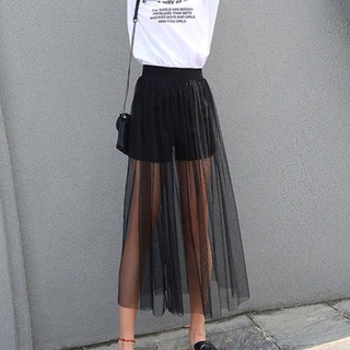 See-through Mesh Skirts Fashion Sexy Solid High Waist Skirts Trendy Wild Female Skirt Black One Size