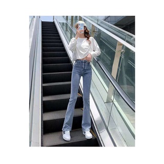 Nuevo Estilo Micro-Flared Jeans Mujer Estiramiento Coreano Estudiante Acampanado Pantalones De Cintura Alta Más Delgado Look S (5)