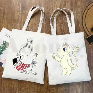 moomin moomins kawaii dibujos animados de dibujos animados de impresión bolsas de compras niñas moda casual pacakge bolsa de mano