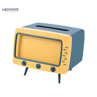aminone robusto contenedor de pañuelos creativo en forma de tv dispensador de papel de seda caja con soporte para teléfono para el hogar
