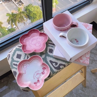 French cool Hello Kitty taza de café en forma de flor plato de postre LC tarde té cerámica taza y vajilla (1)