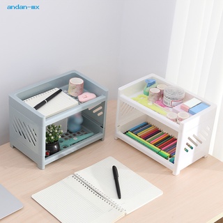 andan Smooth Edge Desktop Shelf Multi-function Cosmetic Storage Desktop Organizer Office Supplies Double Layer for Bathroom