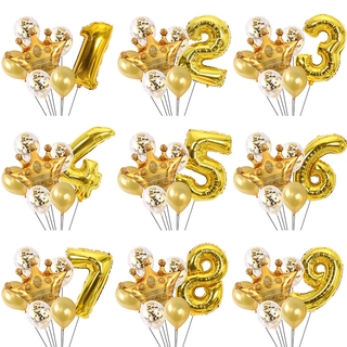 9 unids/set niños fiesta decoración y arreglo suministros primer cumpleaños globos corona dorada película de aluminio globos digitales
