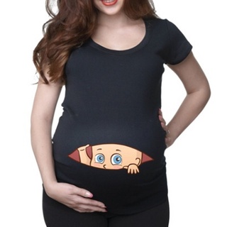 Nueva Mujer Bebé De Dibujos Animados Impreso Manga Corta Maternidad Embarazo Camiseta