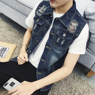 Colete de outono colete sem mangas colete jeans colete casual masculino estilo coreano. (1)