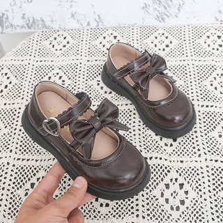 Zapatos de cuero Vintage para niñas2021Otoño nuevo estilo coreano moda Bowknot princesa Zapatos marrón suave cuero Niña Zapatos de una sola capa