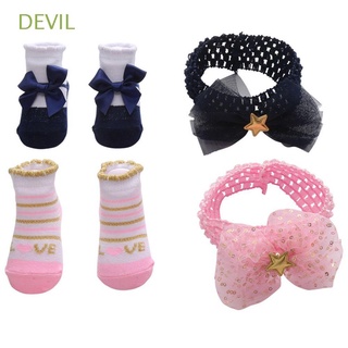 devil 1 set bebé diadema 0-12 meses bowknot bebé calcetines de encaje recién nacido princesa suave calcetines diadema conjunto