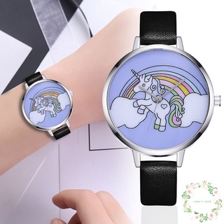 Reloj de pulsera de cuarzo con correa ajustable para mujer unicornios con esfera redonda encantadora