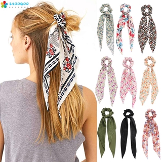 SHOOGOO moda cinta larga corbata de pelo mujeres niñas bandas elásticas para el pelo impresión Floral Scrunchies accesorios para el cabello Boho lazo cinta Scrunchie Ins cola de caballo bufanda