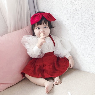 Niñas rojo liguero falda estilo princesa liguero falda mameluco recién nacido triángulo mono libre banda de pelo