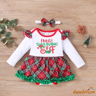 DANDELION-Baby Girls Christmas Outfits, Ruffle Long Sleeve Letter Print Patchwork