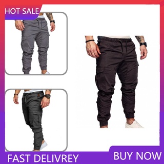 Ty/para hombre bolsillos de Cintura color sólido Casual con cordón tobillo atado pantalones delgados Cargo