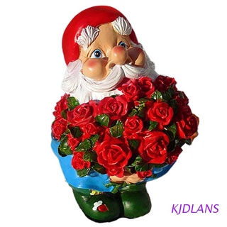 kjdlans gnome de jardín con un ramo de rosas rojas románticos jardines gnomo sosteniendo rosas rojas estatua de resina para halloween navidad patio patio decoración parejas regalo