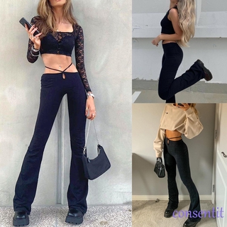 FL-Women Fashion High Waist Lace-up Stylish Solid Color Pants for Shopping