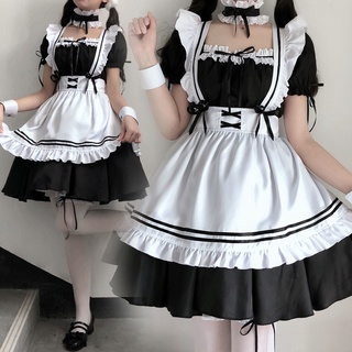 Vestido largo de Lolita para mujer, traje de Lolita de mucama japonesa en blanco y negro, de talla grande, Cos, kawaii, gótico, lolita