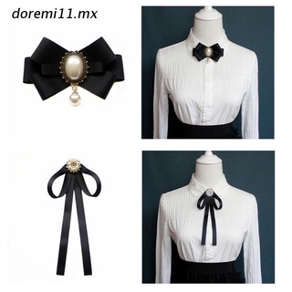 s.mx Imitation Pearl Ribbon Brooches Pin Bow Tie Vintage Pre-Tied Collar Jewelry Bowknot Shirt Necktie Clip for Women Girls (1)