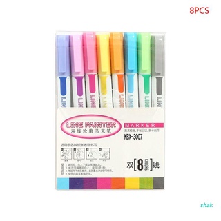 shak 8 pzs rotulador de doble línea de colores/dibujo/dibujo/marcador/marcador fluorescente/suministros de oficina/suministros