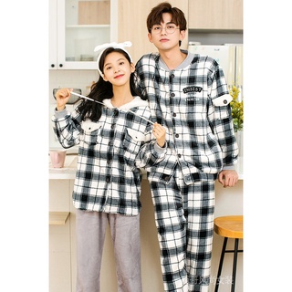 Pijamas Mengmino Coral vellón par pijamas invierno engrosado hombre Plaid ropa de casa térmica franela mujer Rebeca traje