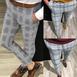[BGK] Pantalones Largos Casuales Con Estampado A Cuadros Con Cordón De Cintura Elástica Para Hombre