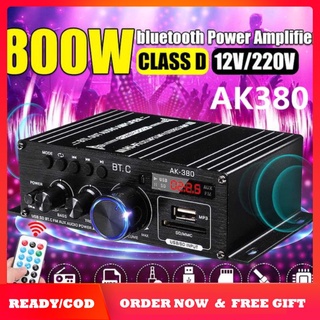 Listo stock AK380 800W Amplificador De Potencia Audio Karaoke Cine En Casa De 2 Canales Bluetooth compatible Clase D USB/SD AUX Entrada Receptor COD
