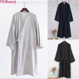 [en Stock] hombres albornoz pijamas vestido Kimono manga larga Yukata albornoz camisón suelto holgado impresión ropa de dormir de los hombres Casual