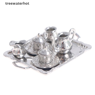 [treewaterhot] 10pcs 1/12 casa de muñecas miniatura de plata de metal de té de café bandeja de vajilla mx