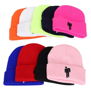 MILAN Billie Eilish caliente gorra de invierno Casual para mujeres y hombres bordado Beanie sombrero Bonnet Hip-hop Color sólido Unisex puños (7)