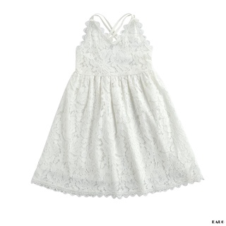 E6-kids Slip vestido, encaje Floral V-cuello sin mangas de una sola pieza correa de espagueti vestido para niñas, blanco, 2-7 años