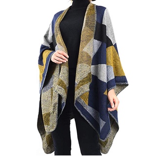 Women Winter Warm Oversized Printing Blanket Cape Wraps Shawl Cardigans