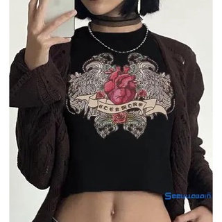 SEE-Mujeres Niñas Vintage Y2k Impresión Gráfica Sin Mangas Crop Tank Top 90s Grunge Camisolas Verano Hipster Streetwear