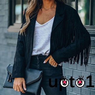 Up-Chamarra con cuello de Color sólido para mujer con borlas, abrigo frontal abierto de manga larga, negro/café/rosa (4)