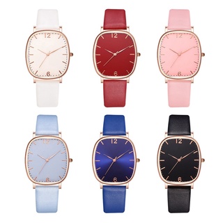 [-FENGSIR-] Fashion Quartz Watches For Women Leather Strap Watches Square Solid Color