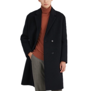otoño nuevo abrigo de lana de los hombres y las mujeres de la mitad de la longitud japonesa suelta ocio estilo hong kong traje cuello gabardina abrigo engrosado (9)