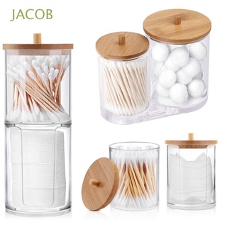 JACOB multifuncional hisopo de algodón titular con tapas de bambú frascos de baño Qtips titular cosmético contenedor de caramelo joyería organizadores de maquillaje acrílico dispensador de bolas de algodón