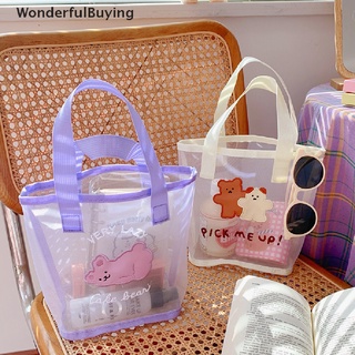 [wonderfulbuying] Bolso de oso Kawaii lindo de malla de dibujos animados bolsas de playa bolsa de almacenamiento de viaje para niña caliente
